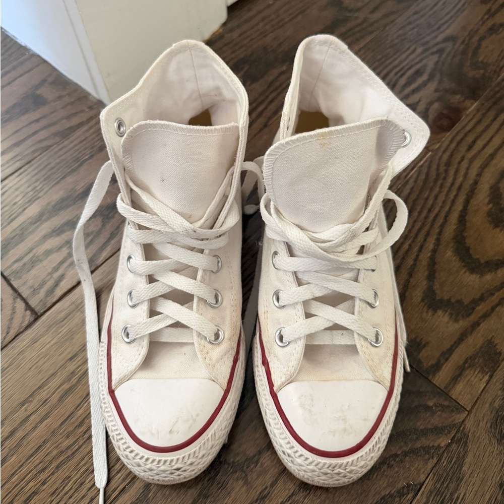 CONVERSE White High-Top Sneakers with Red Accents